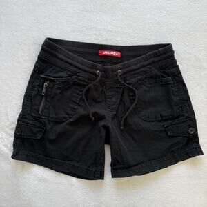 UNIONBAY Shorts Womens Small Black Cargo Twill Drawstring Pockets Stretch Casual